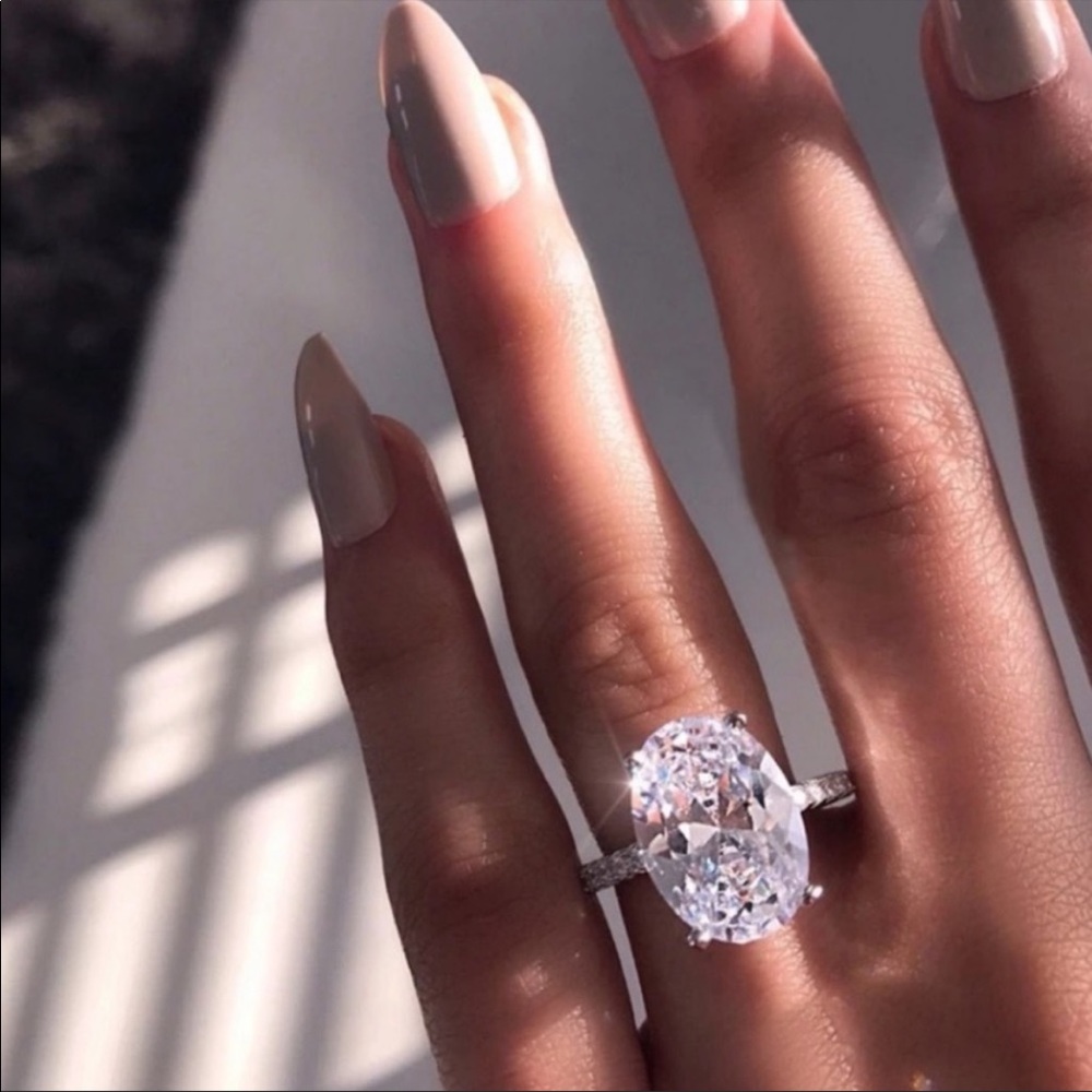 OVAL CUT 5 CT 925 STERLING SILVER DIAMOND RING